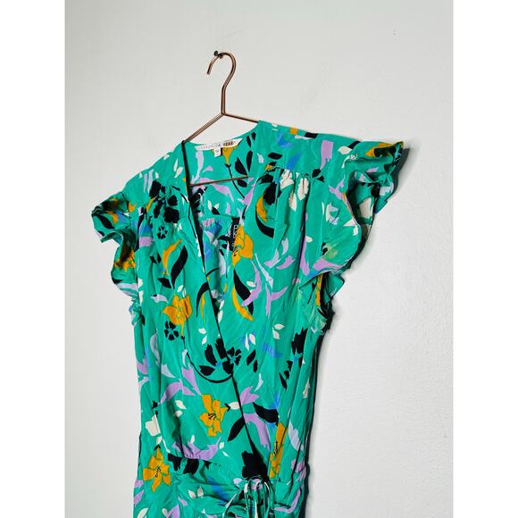 VERONICA BEARD Green Floral Printed Silk Ruched Ruffled Maria Dress Size 4 - Picture 10 of 16